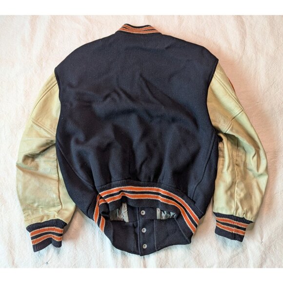 Hatchers VTG 60s Men's Black Wool Leather Sleeve State Champs Bomber Jacket LG - Picture 3 of 15